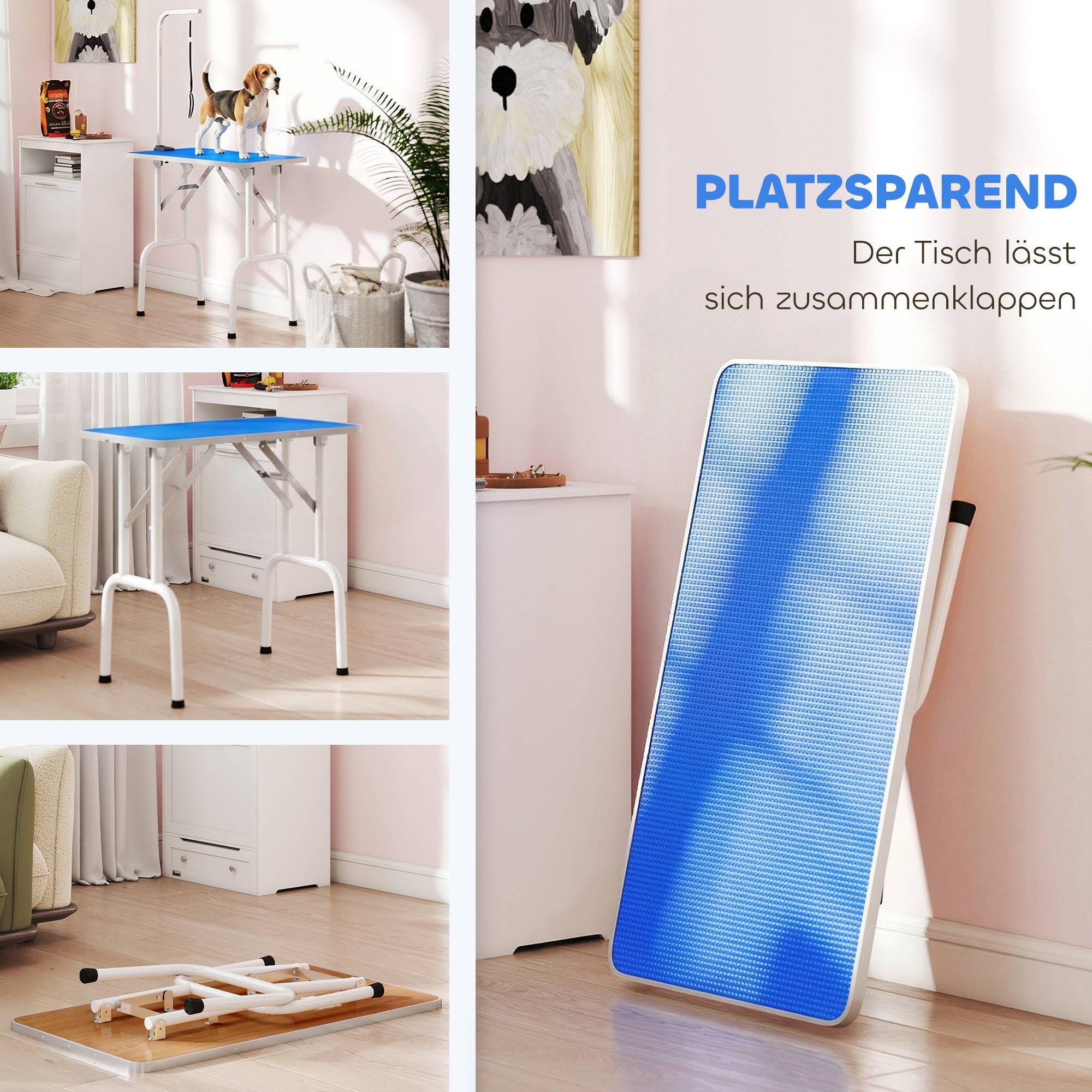 ComfortXL - Table de toilettage pour chien acier inoxydable 81 x 48,5 x 80 cm bleue pliable avec potence réglable - Image 5