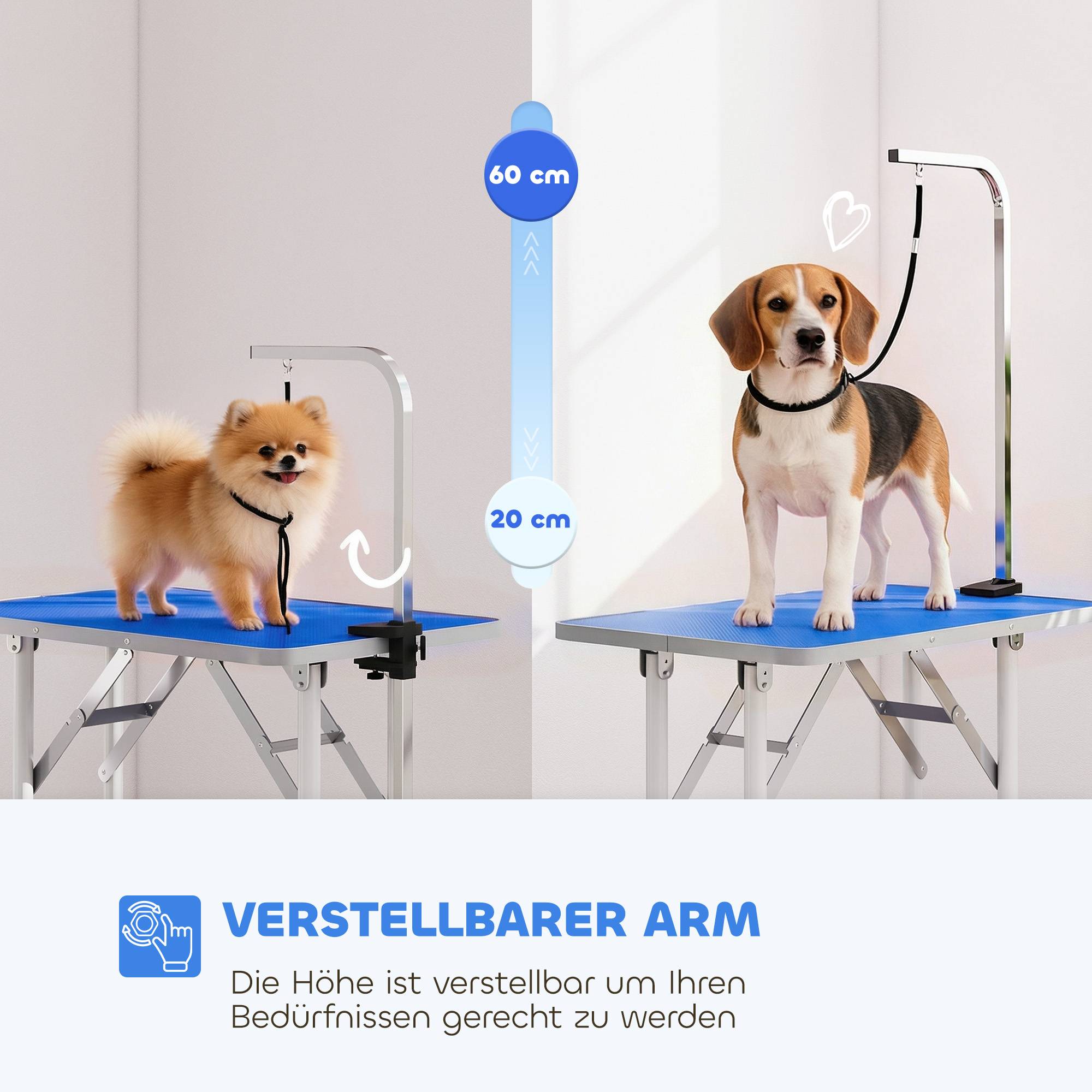 ComfortXL - Table de toilettage pour chien acier inoxydable 81 x 48,5 x 80 cm bleue pliable avec potence réglable - Image 4