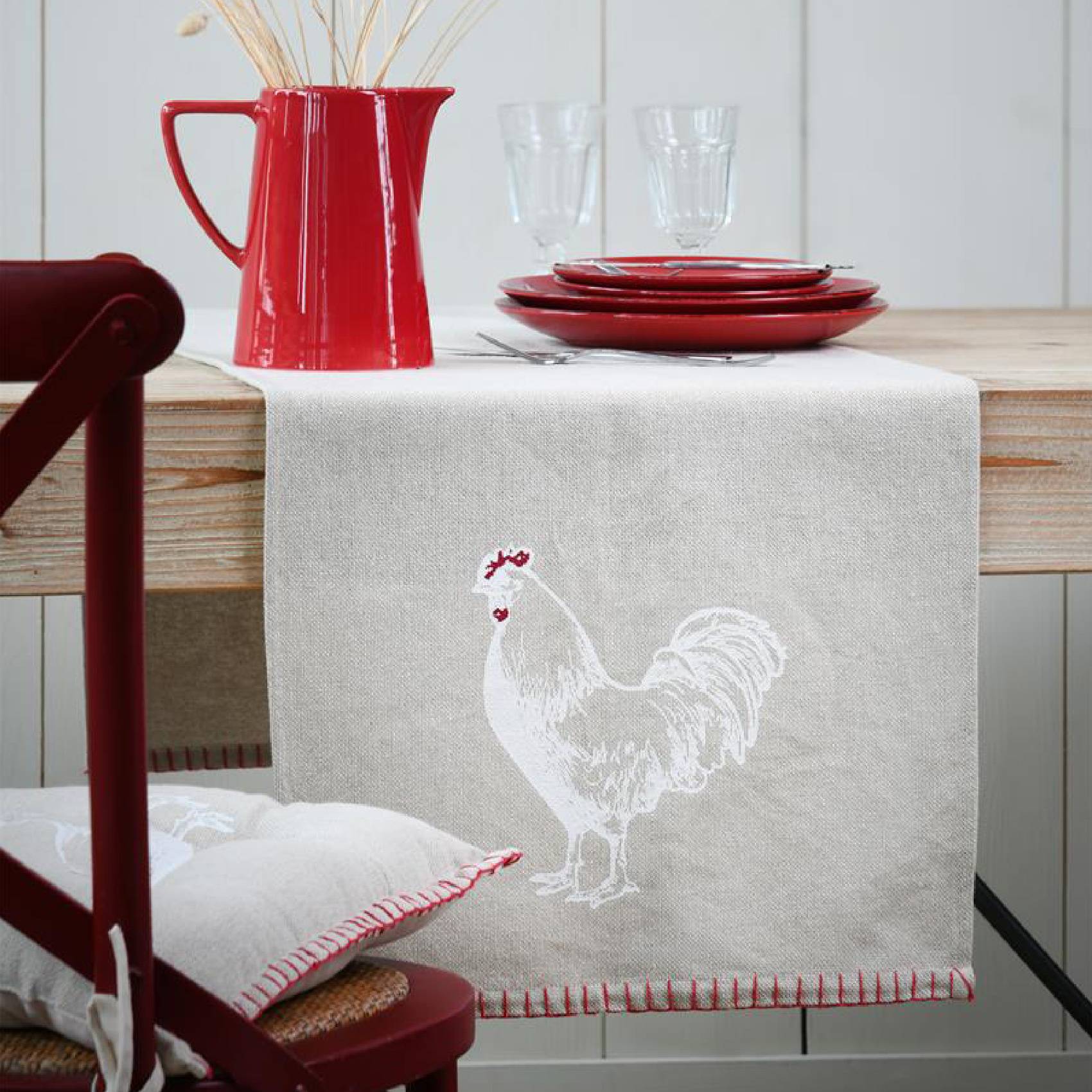 Lovely Casa - Chemin de table coq en coton - LOVELY CASA - Coton - Naturel - Imagen 2