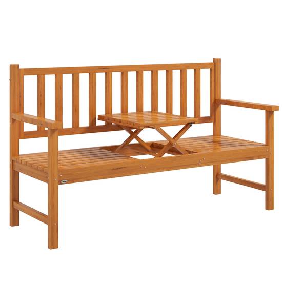 Banc de jardin en bois massif avec table escamotable, résistant aux intempéries, 153 x 56 x 91 cm, Marron clair - Image 1