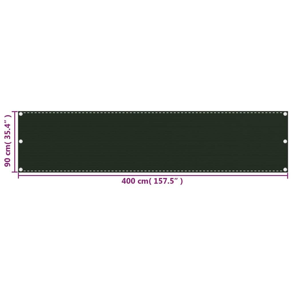 Helloshop26 - Écran de balcon brise pare vue protection confidentialité 90 x 400 cm PEHD vert foncé - Imagen 5