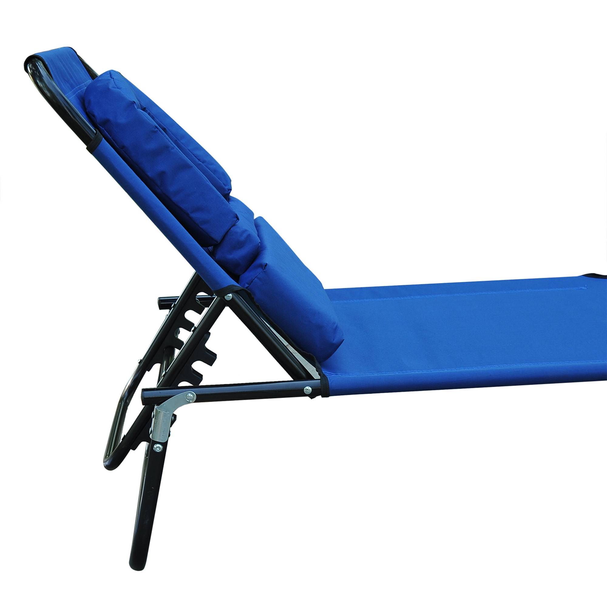 Transat Pliant Dossier 4 Positions avec Coussin, Structure Métal et Tissu Oxford, Camping/Plage/Terrasse, 190 x 56 x 28 cm, Bleu - Image 10