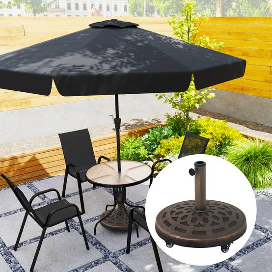 Outsunny Base De Parasol Ronde 14 Kg – Imitation Fonte Rosace Bronze, Diam. 49 Cm, Très Stable