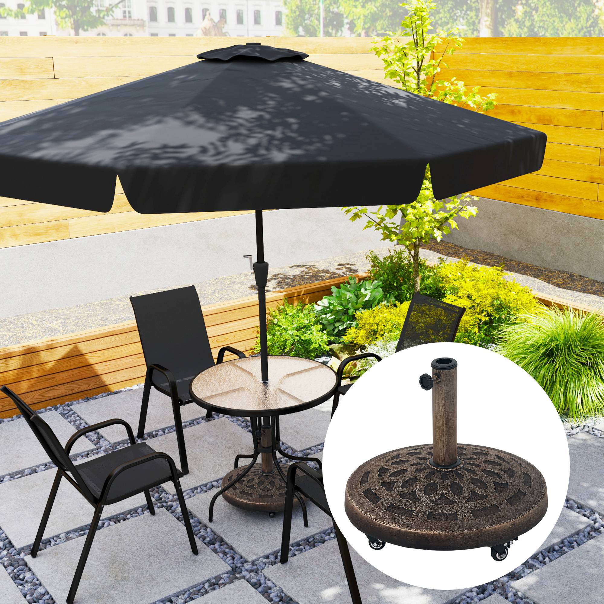 Outsunny Base De Parasol Ronde 14 Kg – Imitation Fonte Rosace Bronze, Diam. 49 Cm, Très Stable