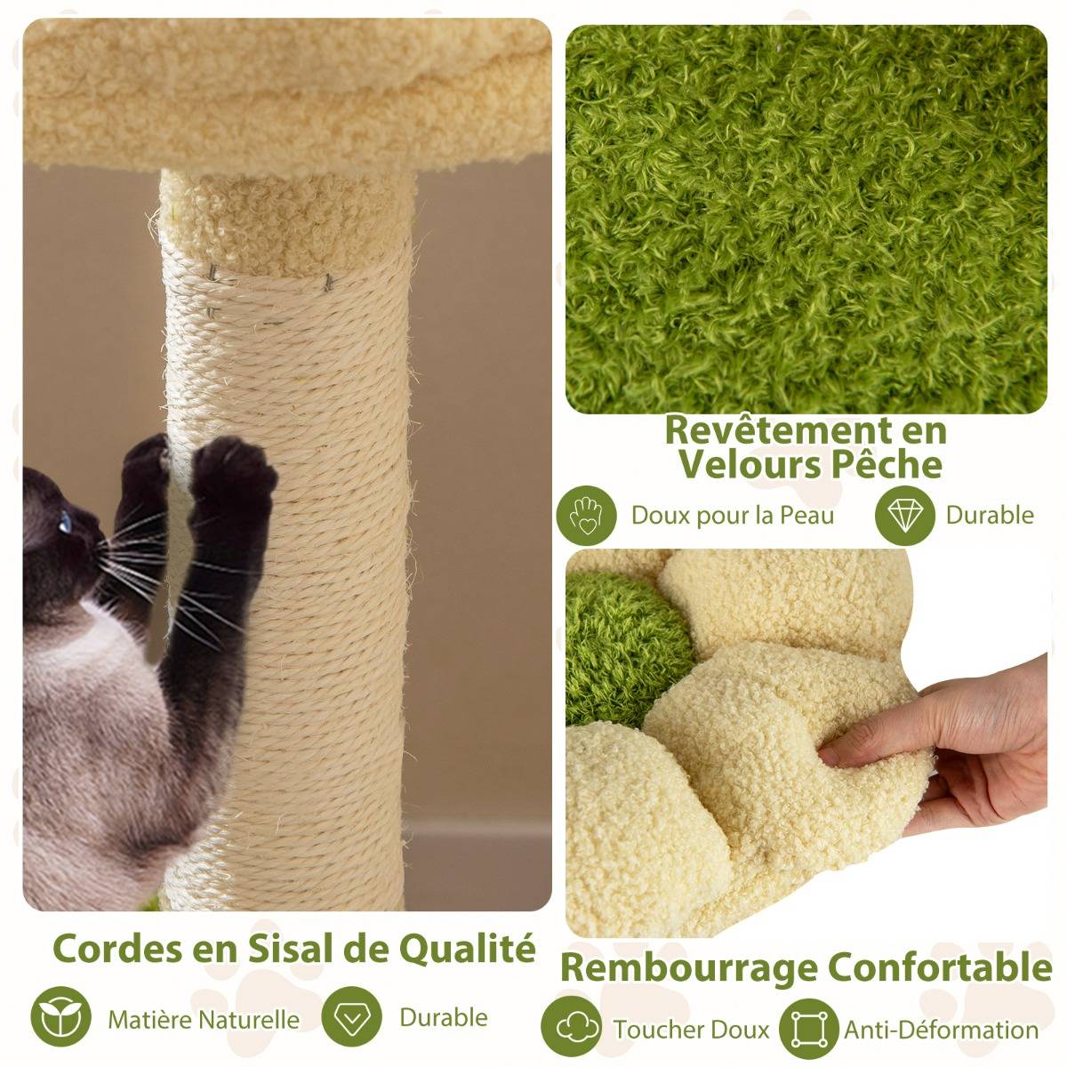 Arbre à Chat pour Chats Tour Multi-niveaux avec Condo Tronc Perchoir Fleur Lit Douillet en Peluche - Imagen 6