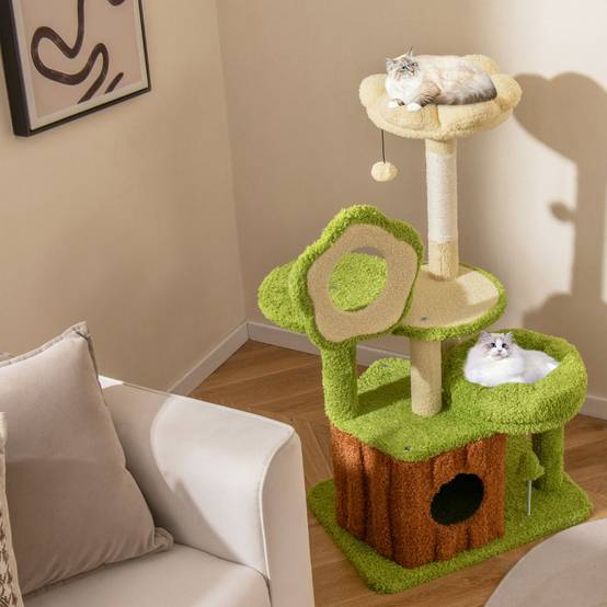 Arbre à Chat pour Chats Tour Multi-niveaux avec Condo Tronc Perchoir Fleur Lit Douillet en Peluche - Image 2