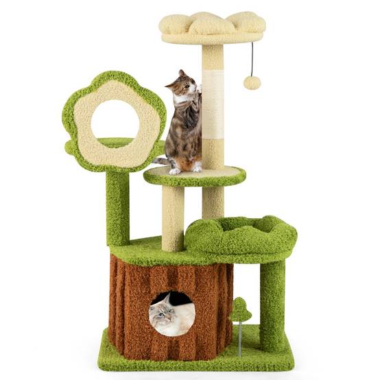 Arbre à Chat pour Chats Tour Multi-niveaux avec Condo Tronc Perchoir Fleur Lit Douillet en Peluche - Image 1