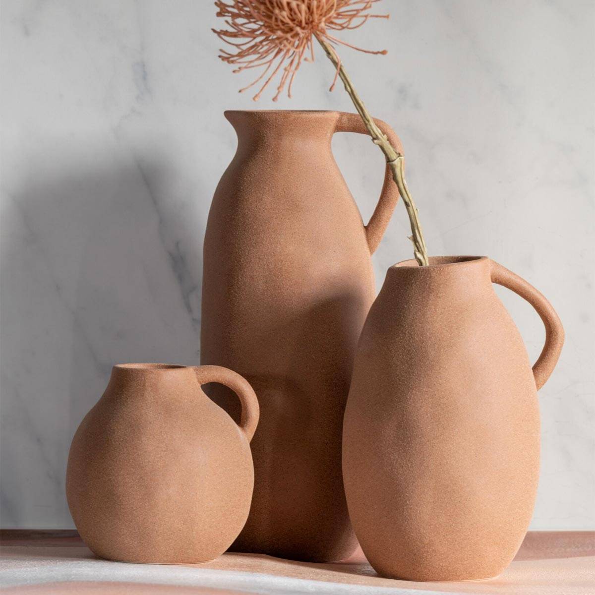 J-Line - Vase cruche haut avec anse en céramique orange 15x13x36 cm - J-Line - Image 2