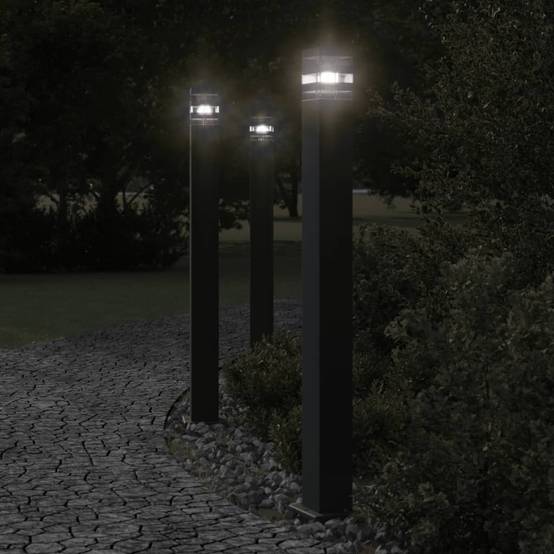 3 pcs Lampadaires de jardin - Lampadaires d'extérieur noir 110 cm aluminium - Image 2