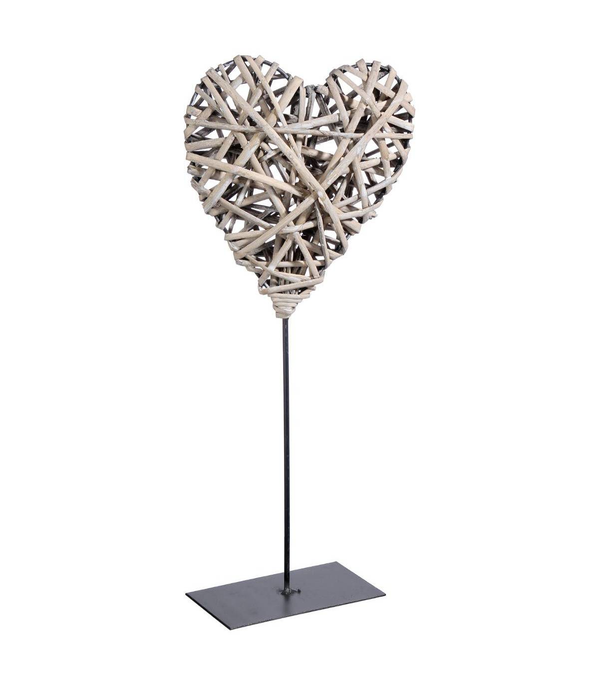 Objet déco Coeur en Osier pied en métal H 37 cm - Imagen 1