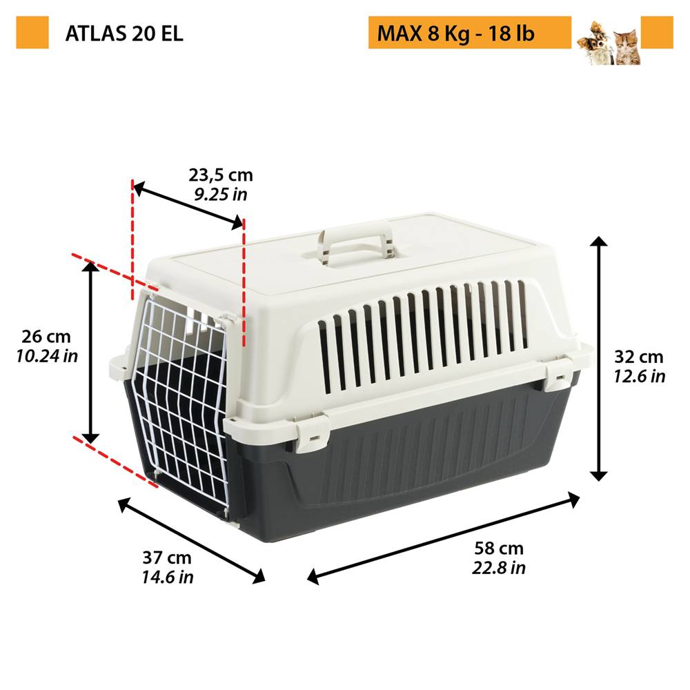 Ferplast - Ferplast Caisse de Transport Chat, Cage de Transport pour Chiens Petits et Chats jusqu'à 8 Kg, Porte en Fer Plastifié, Fentes d'aération, 37 x 58 x h - Imagen 2