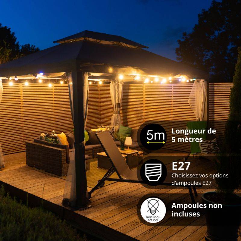 Xanlite - Guirlande Guinguette LED Noire, Compatible Ampoules E27, 5m Extensible - GRL5230VB - Image 3
