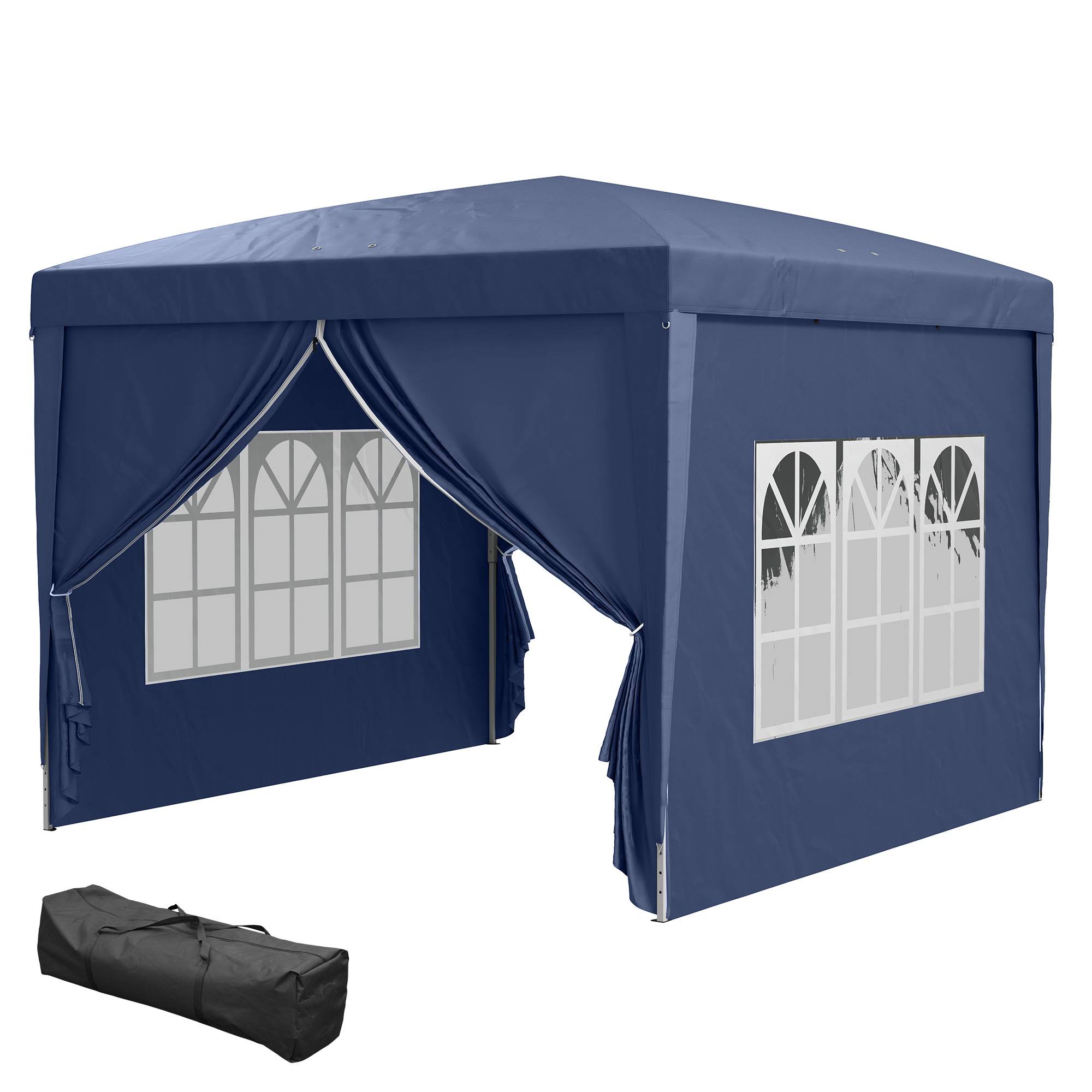 Tonnelle pliante avec 4 parois amovibles, 3 x 3 m, avec sac de transport, imperméable et anti-UV, bleue. - Image 2