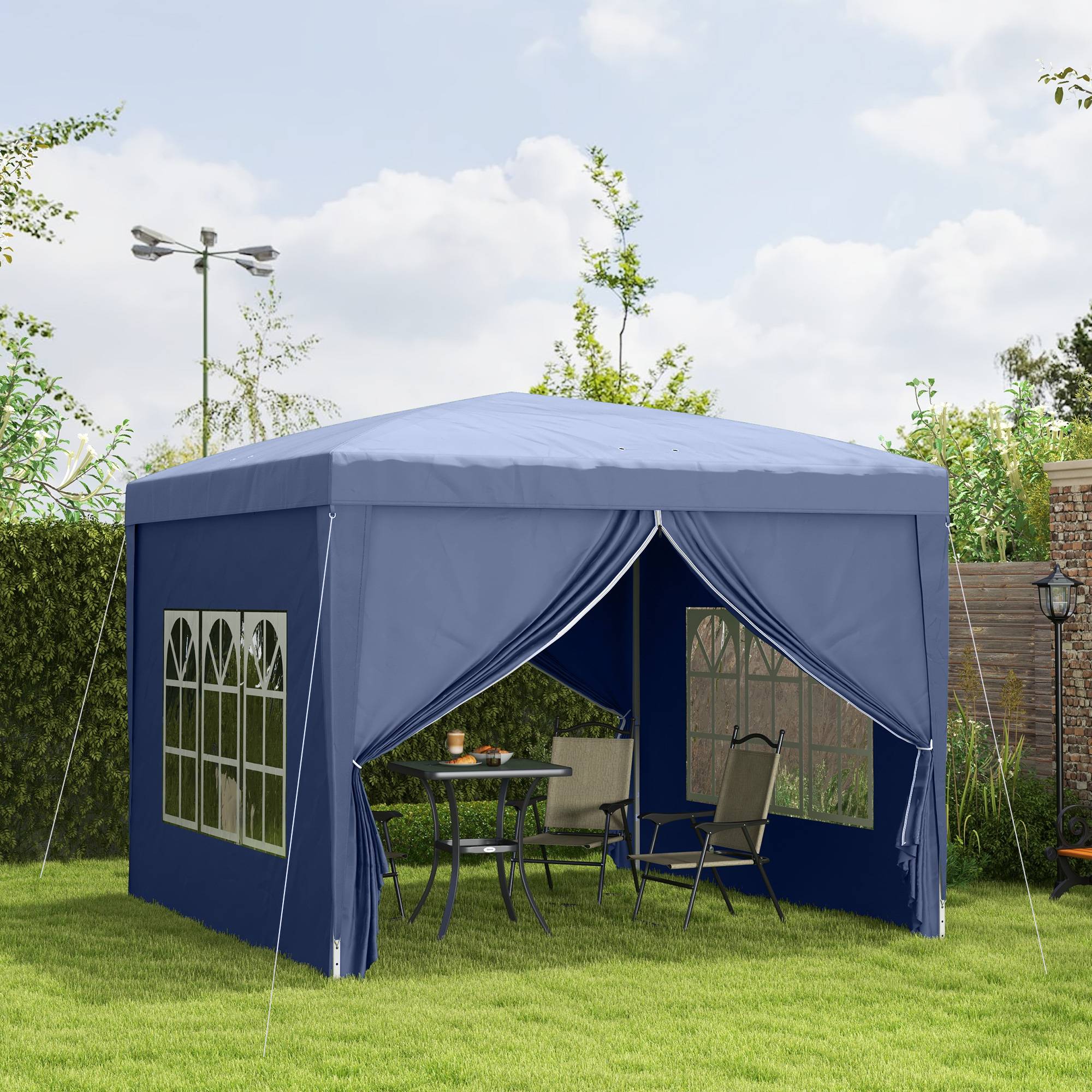 Tonnelle pliante avec 4 parois amovibles, 3 x 3 m, avec sac de transport, imperméable et anti-UV, bleue. - Image 4