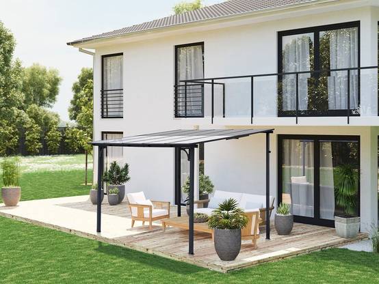 Pergola Tonnelle Adossée "marvin" - 3 X 3 M - 304 X 298 X 243 Cm - Gris Foncé -habitat Et Jardin - Image 2
