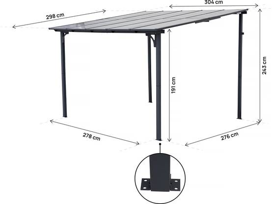 Pergola Tonnelle Adossée "marvin" - 3 X 3 M - 304 X 298 X 243 Cm - Gris Foncé -habitat Et Jardin - Image 3