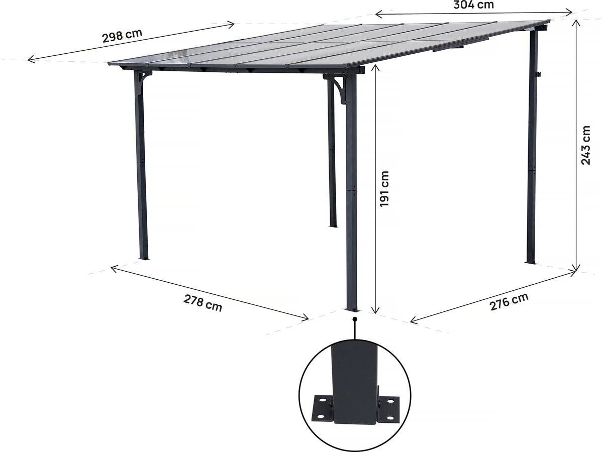 Pergola Tonnelle Adossée "marvin" - 3 X 3 M - 304 X 298 X 243 Cm - Gris Foncé -habitat Et Jardin - Image 3