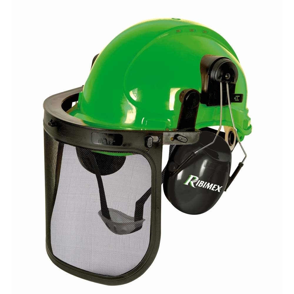 Ribimex - Casque de protection 3 en 1 visière grillagée oreillettes antibruit