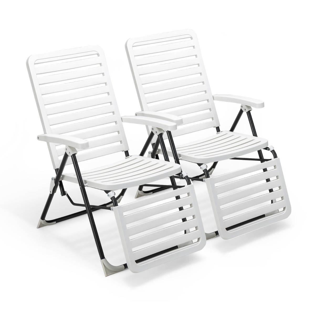 Chaise Longue Inclinable avec Dossier Réglable à 7 Niveaux Transat Bain de Soleil Fauteuil de Jardin pour Piscine Plage Blanc - Image 3