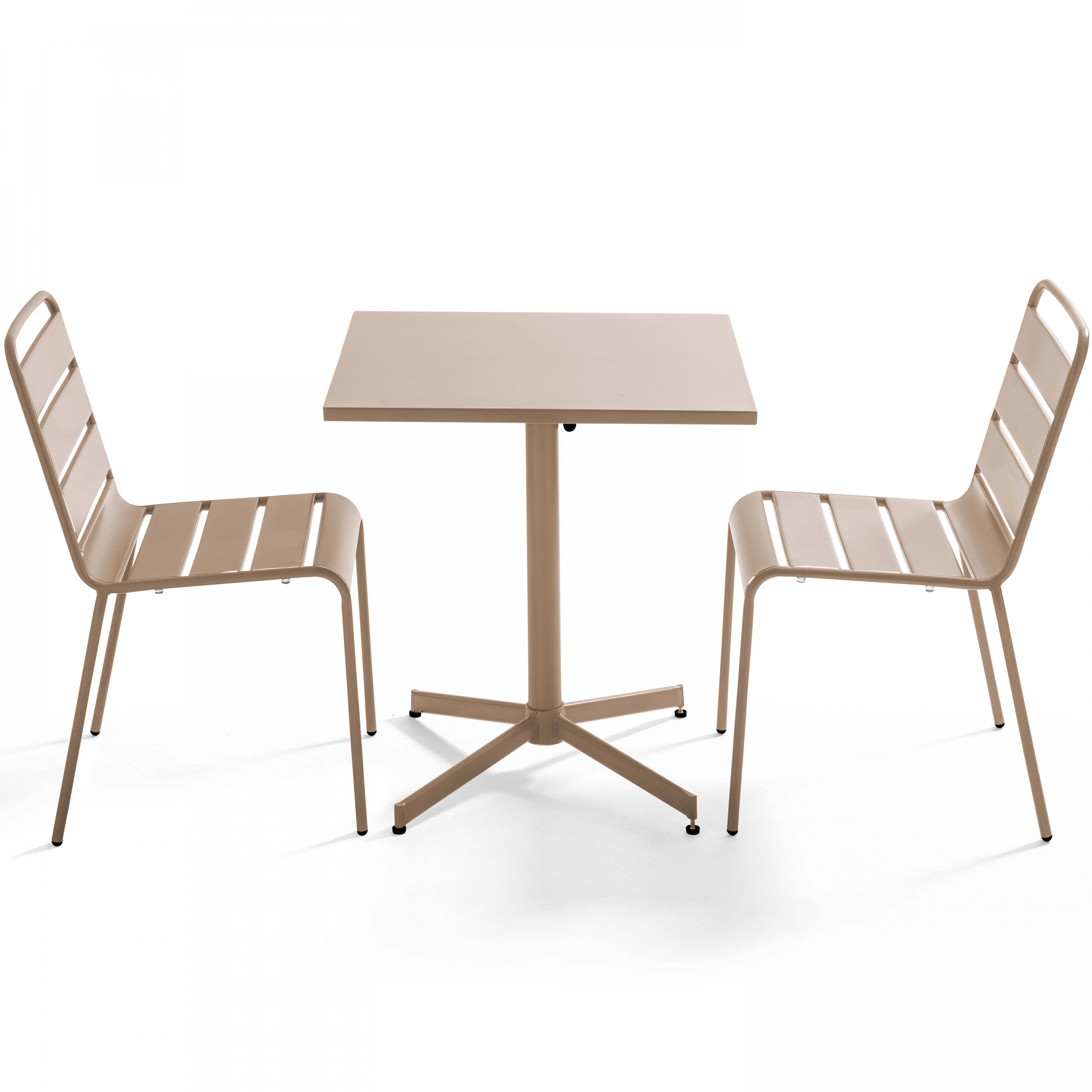 Oviala - Ensemble table de jardin carrée et 2 chaises métal taupe Palavas - Oviala - Imagen 1