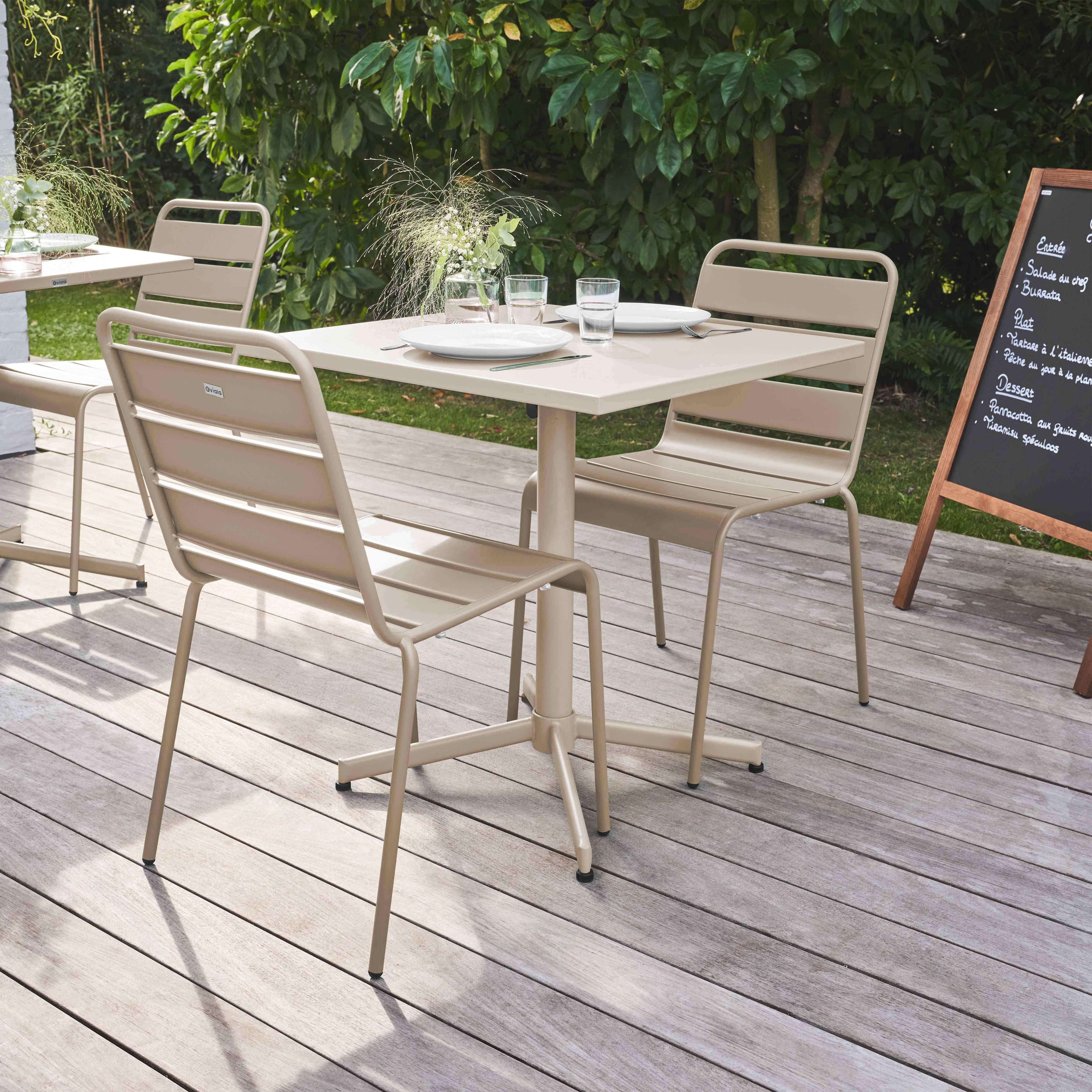 Oviala - Ensemble table de jardin carrée et 2 chaises métal taupe Palavas - Oviala - Imagen 3