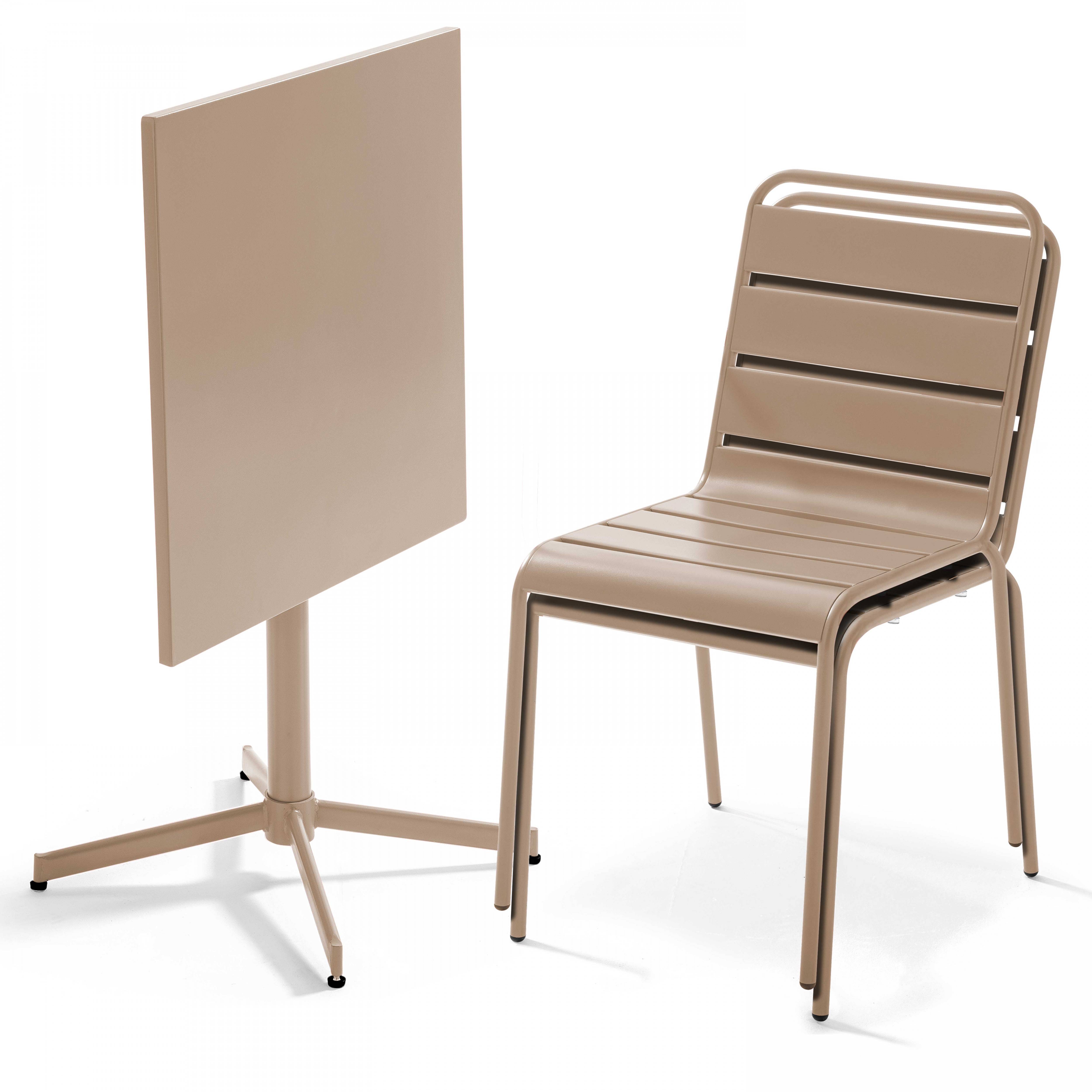 Oviala - Ensemble table de jardin carrée et 2 chaises métal taupe Palavas - Oviala - Imagen 2