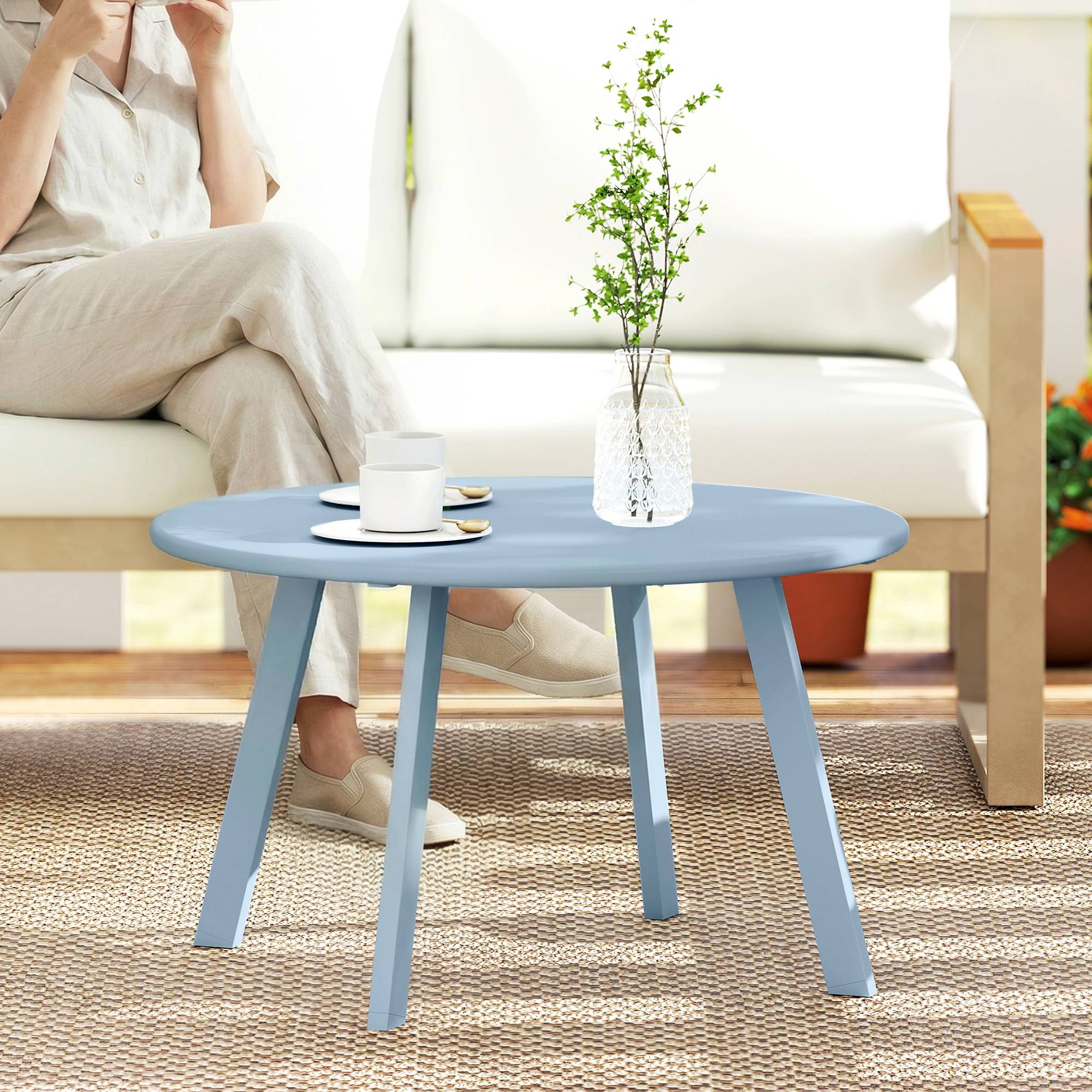 Petite table basse ronde métal pour jardin et salon antidérapante 70cm bleu - ComfortXL Outdoor Living - Image 3