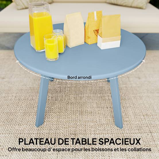 Petite table basse ronde métal pour jardin et salon antidérapante 70cm bleu - ComfortXL Outdoor Living - Image 6