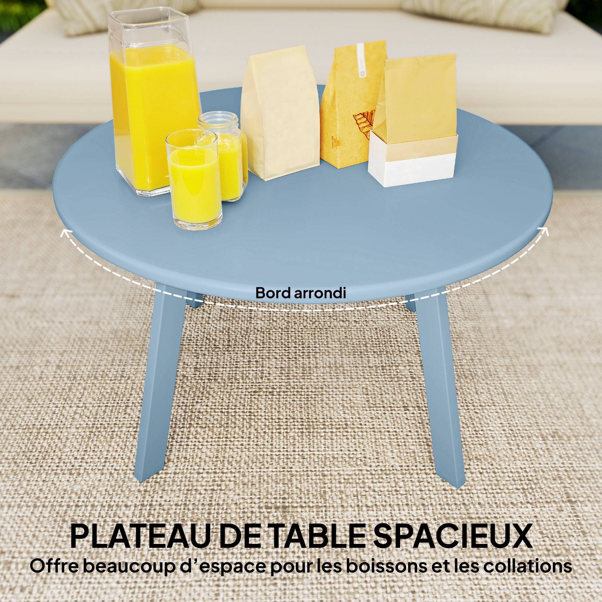 Petite table basse ronde métal pour jardin et salon antidérapante 70cm bleu - ComfortXL Outdoor Living - Image 6
