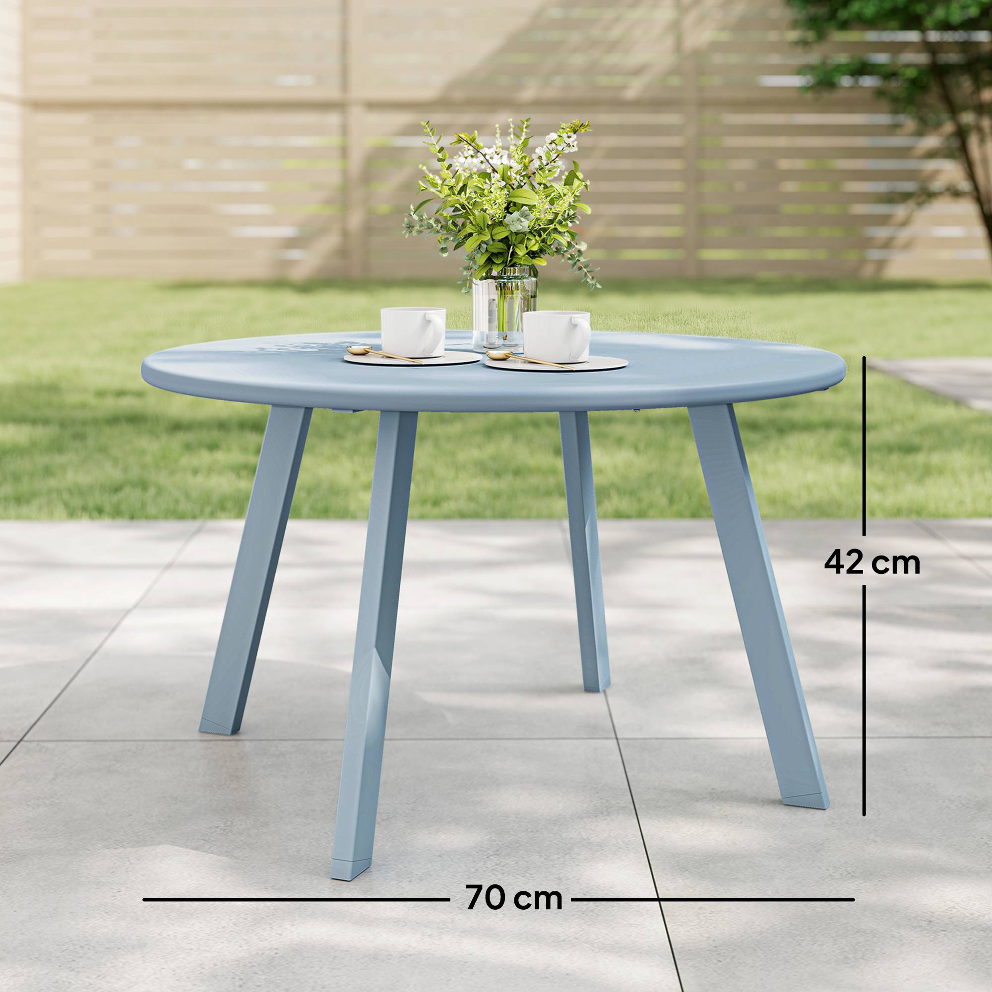 Petite table basse ronde métal pour jardin et salon antidérapante 70cm bleu - ComfortXL Outdoor Living - Image 5