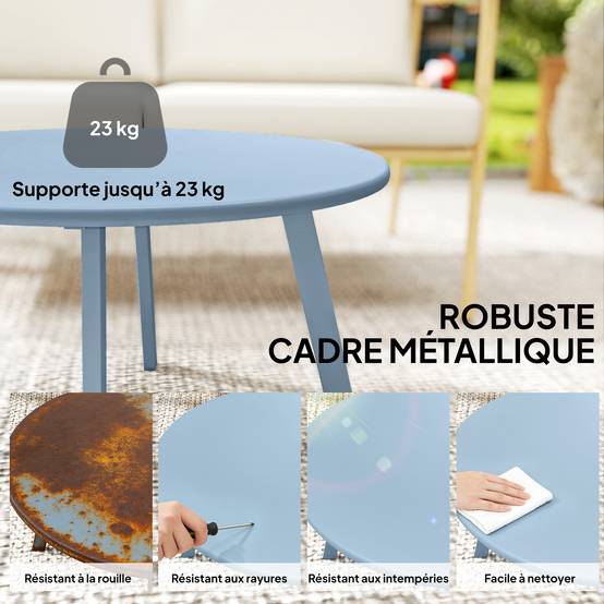 Petite table basse ronde métal pour jardin et salon antidérapante 70cm bleu - ComfortXL Outdoor Living - Image 7