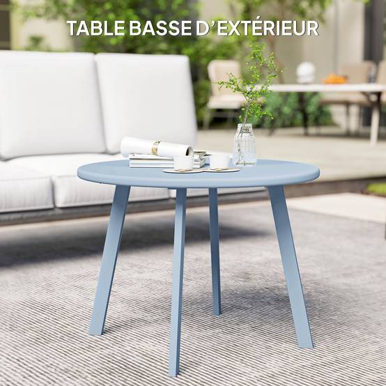 Petite table basse ronde métal pour jardin et salon antidérapante 70cm bleu - ComfortXL Outdoor Living - Image 10