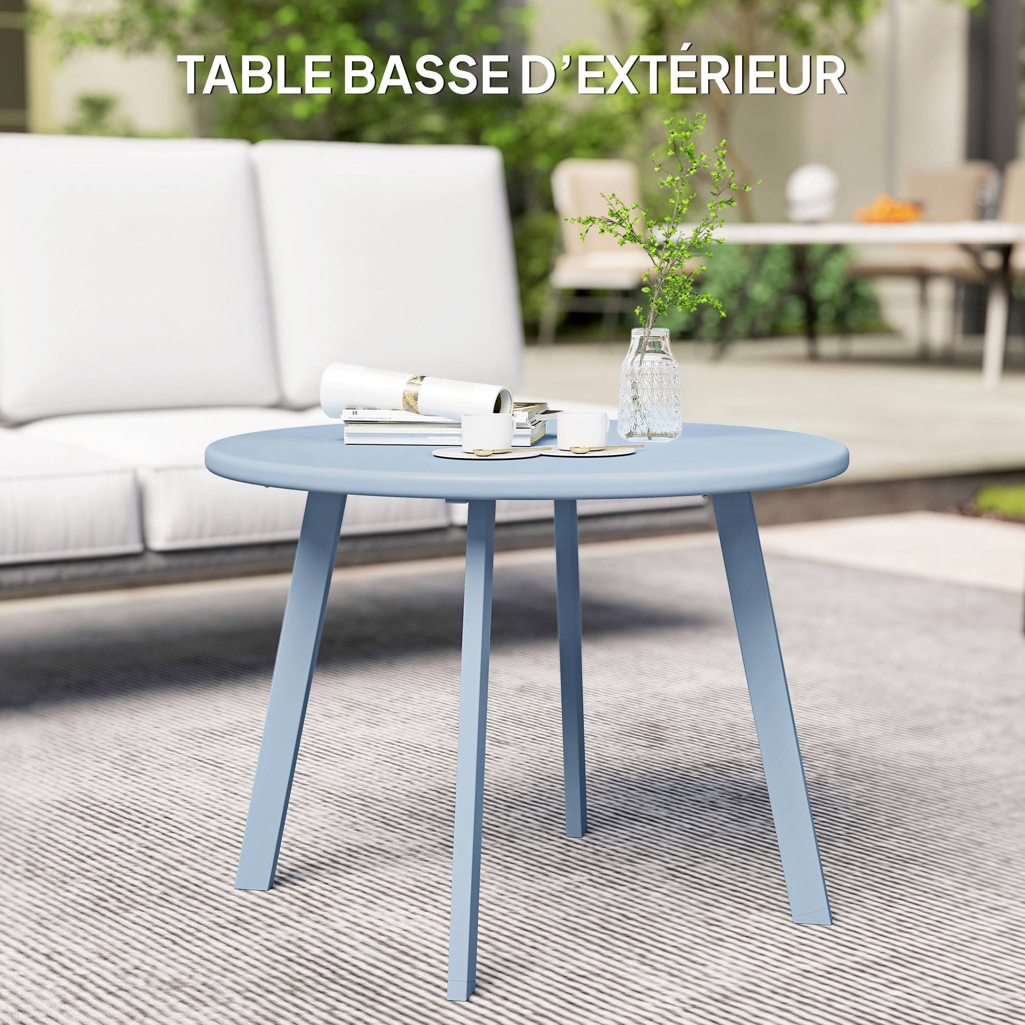 Petite table basse ronde métal pour jardin et salon antidérapante 70cm bleu - ComfortXL Outdoor Living - Image 10