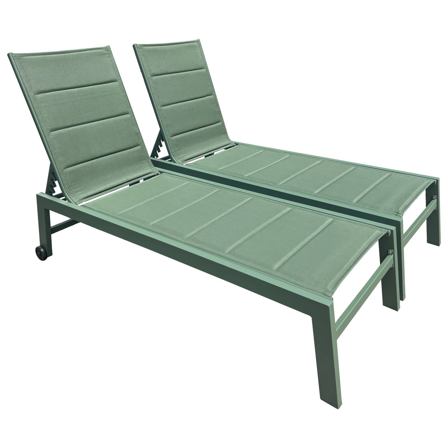 Happy Garden - Lot de 2 bains de soleil BARBADOS en textilène vert sauge - aluminium vert sauge - HAPPY GARDEN - Imagen 1