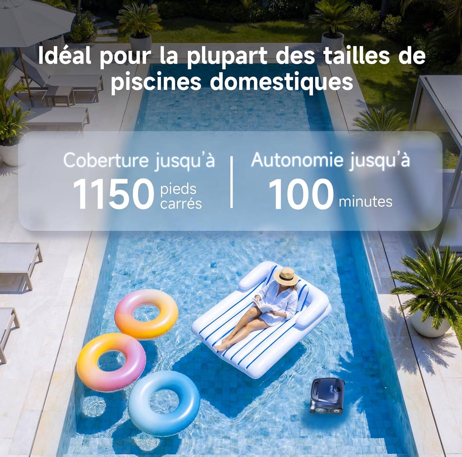 WYBOT B1 robot piscine sans fil - contrôle app - nettoyage fond/parois/coins -2 brosses latérales - Image 8