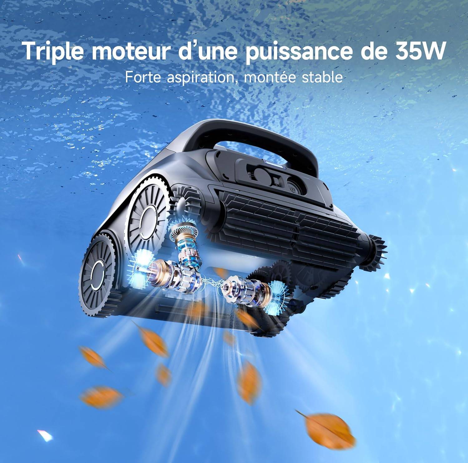 WYBOT B1 robot piscine sans fil - contrôle app - nettoyage fond/parois/coins -2 brosses latérales - Image 5