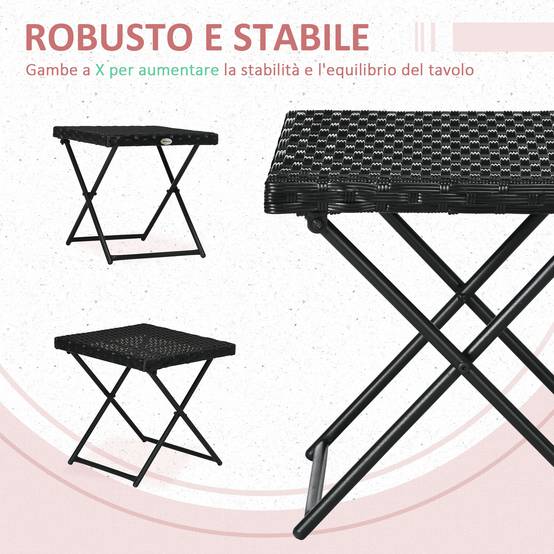 Table d'appoint pliante balcon acier résine tressée compacte 40cm noir - ComfortXL Outdoor Living - Image 8