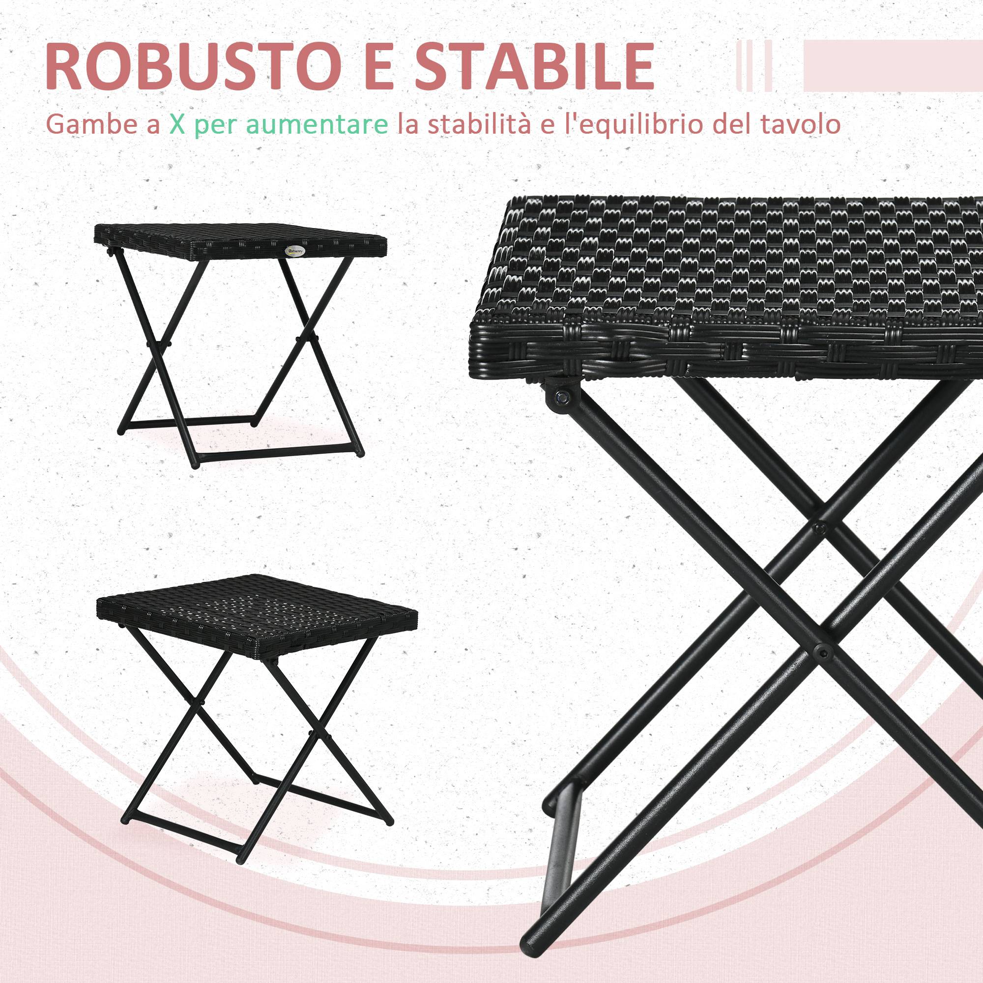 Table d'appoint pliante balcon acier résine tressée compacte 40cm noir - ComfortXL Outdoor Living - Image 8