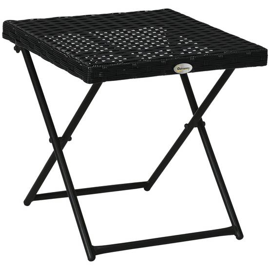 Table d'appoint pliante balcon acier résine tressée compacte 40cm noir - ComfortXL Outdoor Living - Image 1