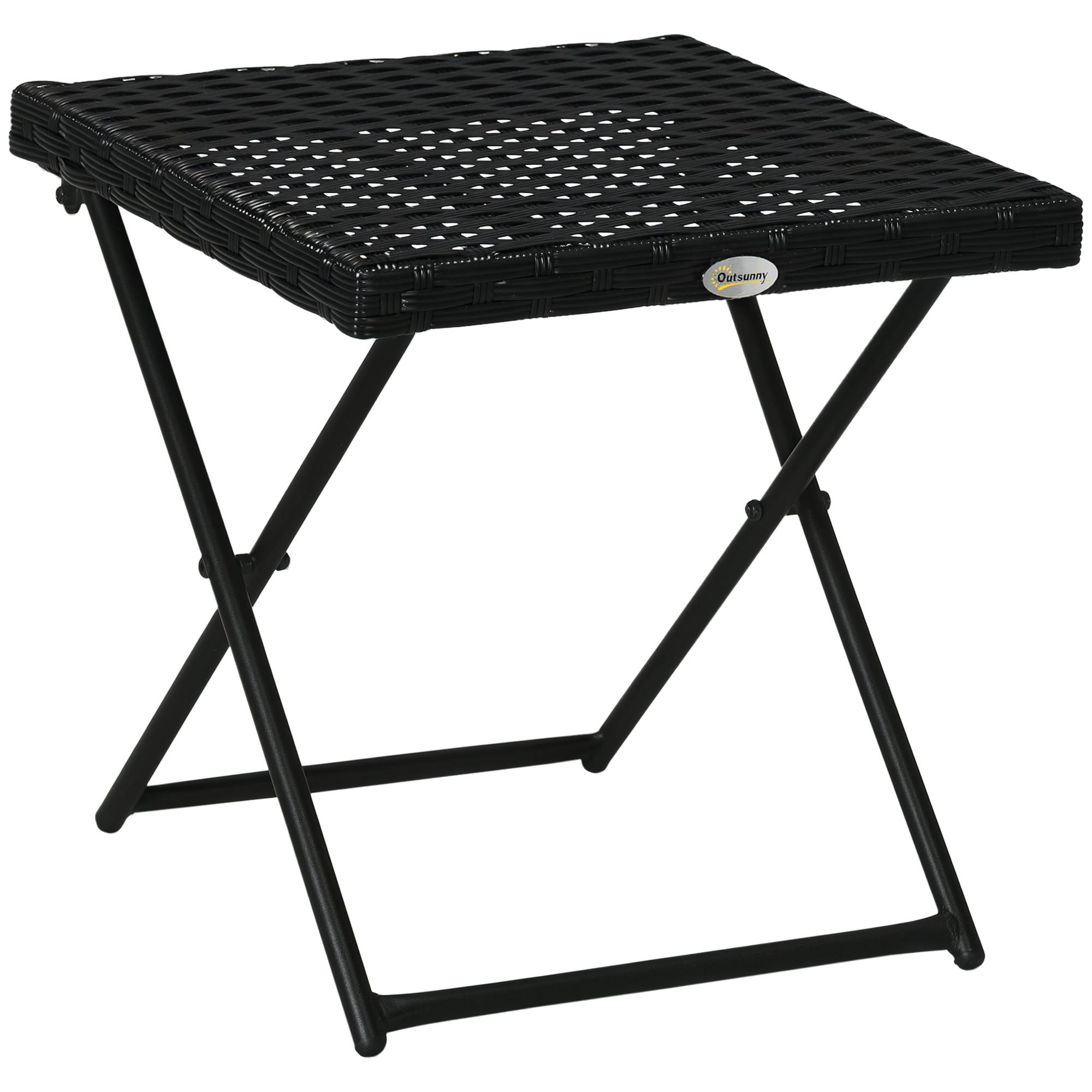 Table d'appoint pliante balcon acier résine tressée compacte 40cm noir - ComfortXL Outdoor Living - Image 1