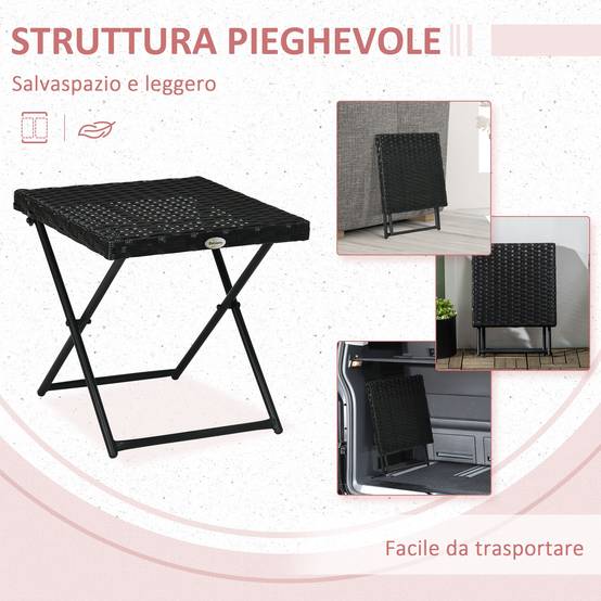 Table d'appoint pliante balcon acier résine tressée compacte 40cm noir - ComfortXL Outdoor Living - Image 6