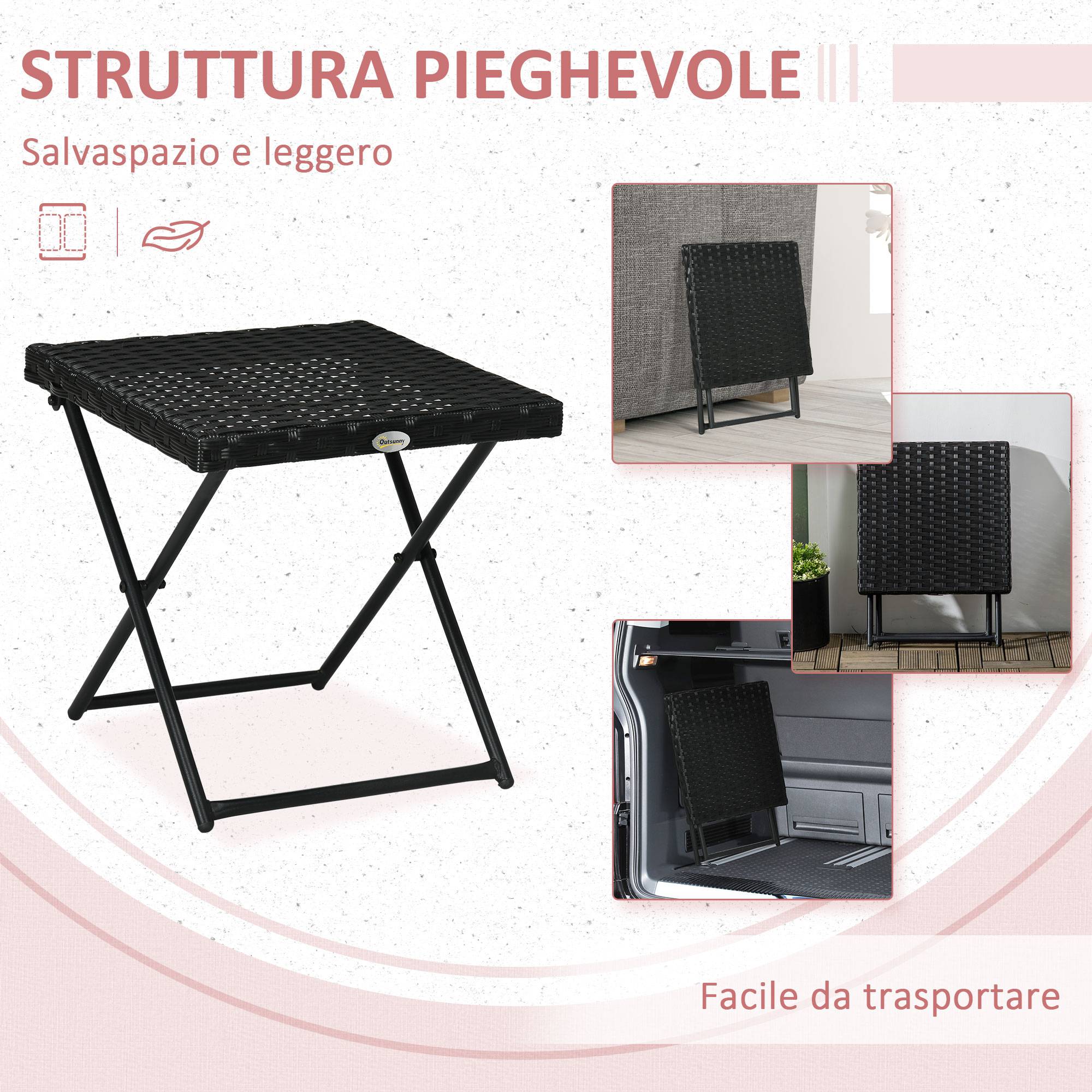Table d'appoint pliante balcon acier résine tressée compacte 40cm noir - ComfortXL Outdoor Living - Image 6