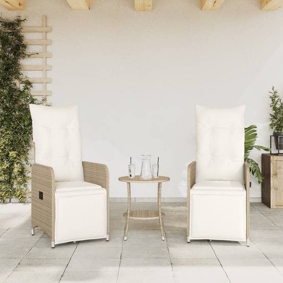 Chaises inclinables de jardin en résine tressée beige avec table 45 x 50 cm - PANGIVO - Image 3