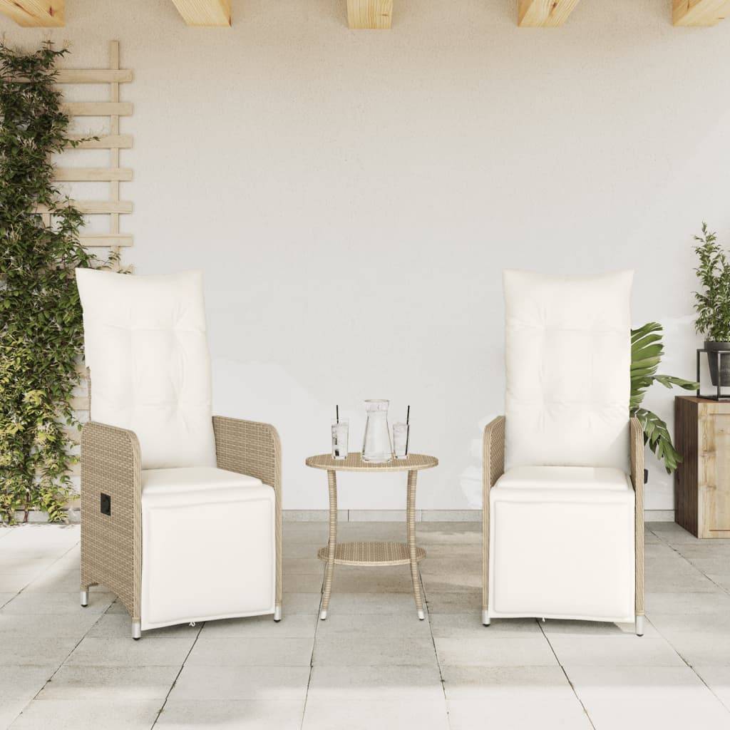 Chaises inclinables de jardin en résine tressée beige avec table 45 x 50 cm - PANGIVO - Image 3