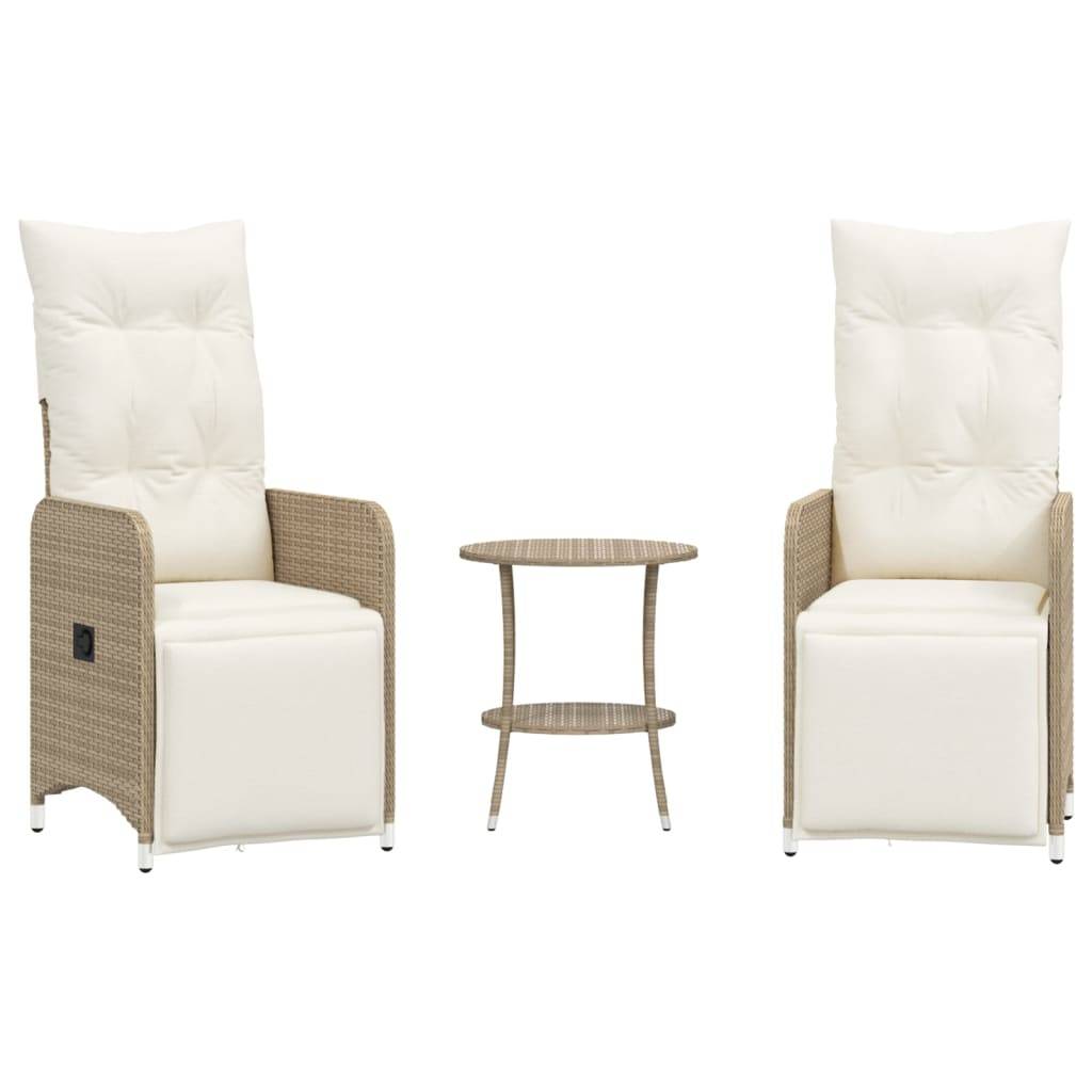 Chaises inclinables de jardin en résine tressée beige avec table 45 x 50 cm - PANGIVO - Image 2