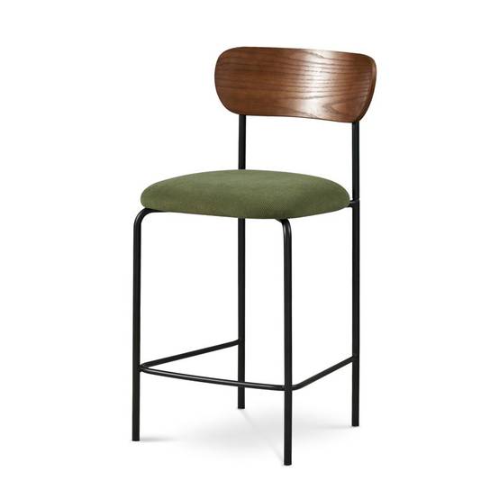 Sicaan Lot de 2 tabourets de bar scandinaves OLIVIA velours côtelé kaki - Image 5