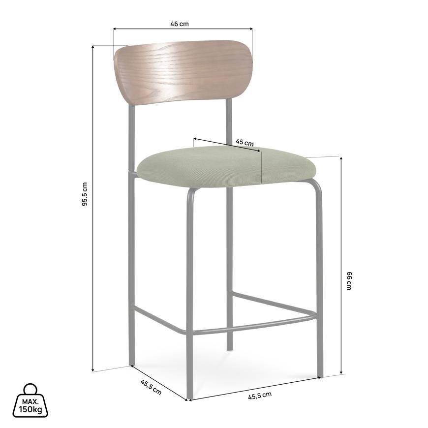 Sicaan Lot de 2 tabourets de bar scandinaves OLIVIA velours côtelé kaki - Image 2