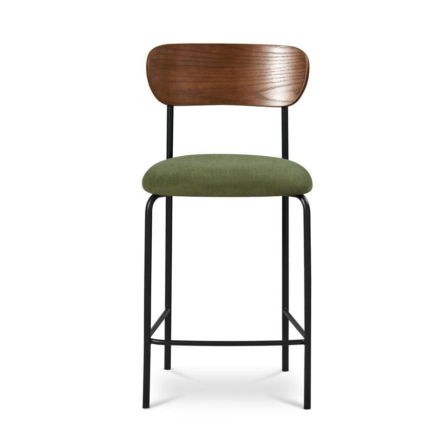 Sicaan Lot de 2 tabourets de bar scandinaves OLIVIA velours côtelé kaki - Image 4