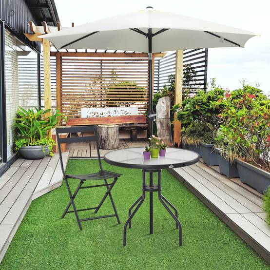 Table de Jardin Acier Verre Trempé Balcon Trou Parasol Ø80x72cm Noir - ComfortXL Outdoor Living - Image 4