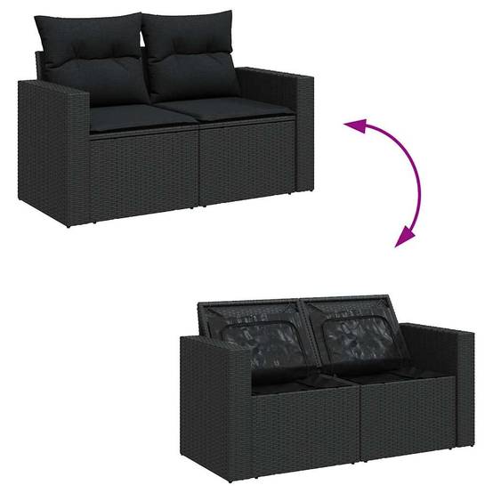 ComfortXL - Salon de jardin 6 places avec accoudoirs en résine tressée et bois table relevable Noir – ComfortXL Outdoor Living - Image 6
